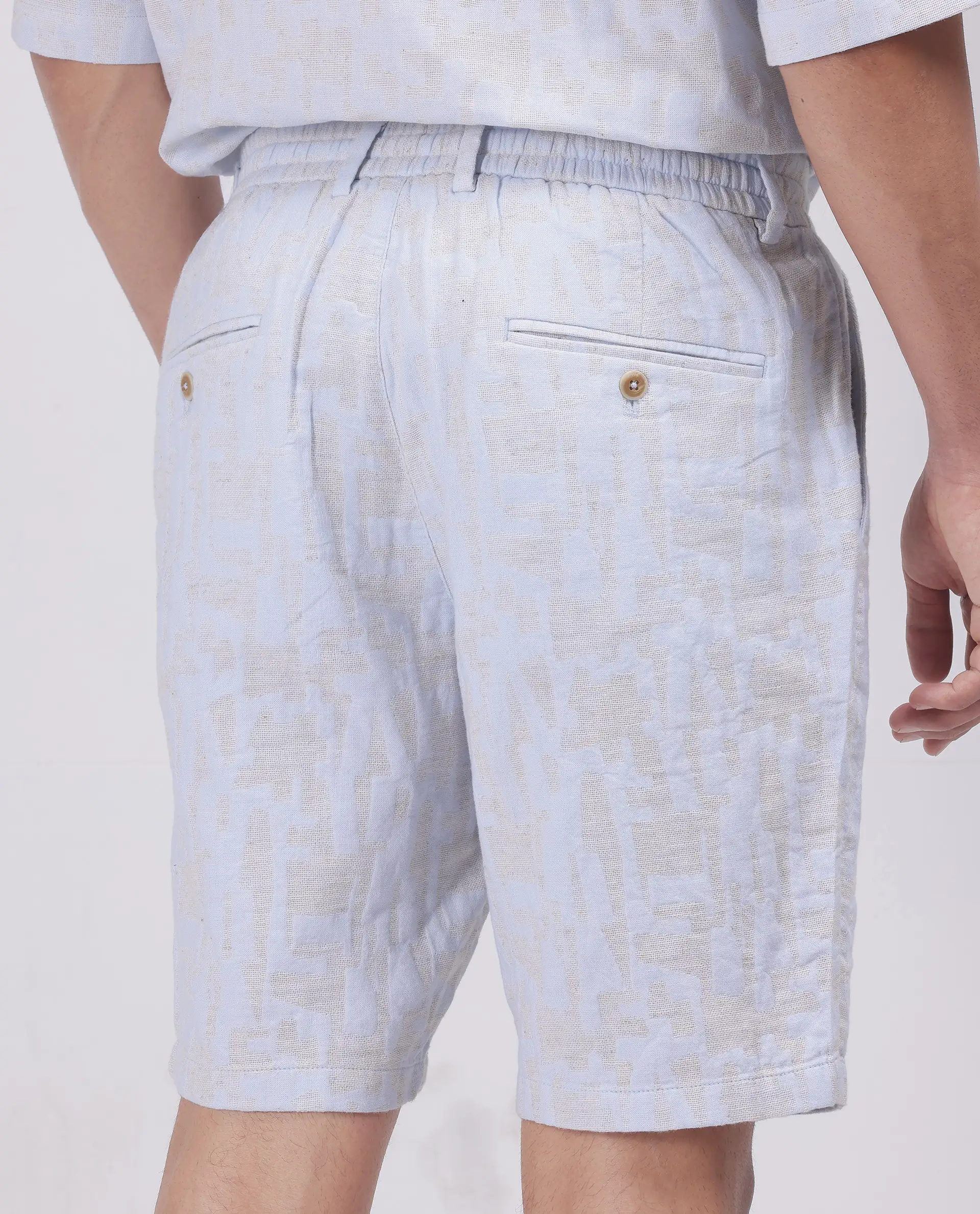 Rare Rabbit Men's Welks Pastel Blue Cotton Blend Jacquard Relaxed Fit Shorts - Image 8
