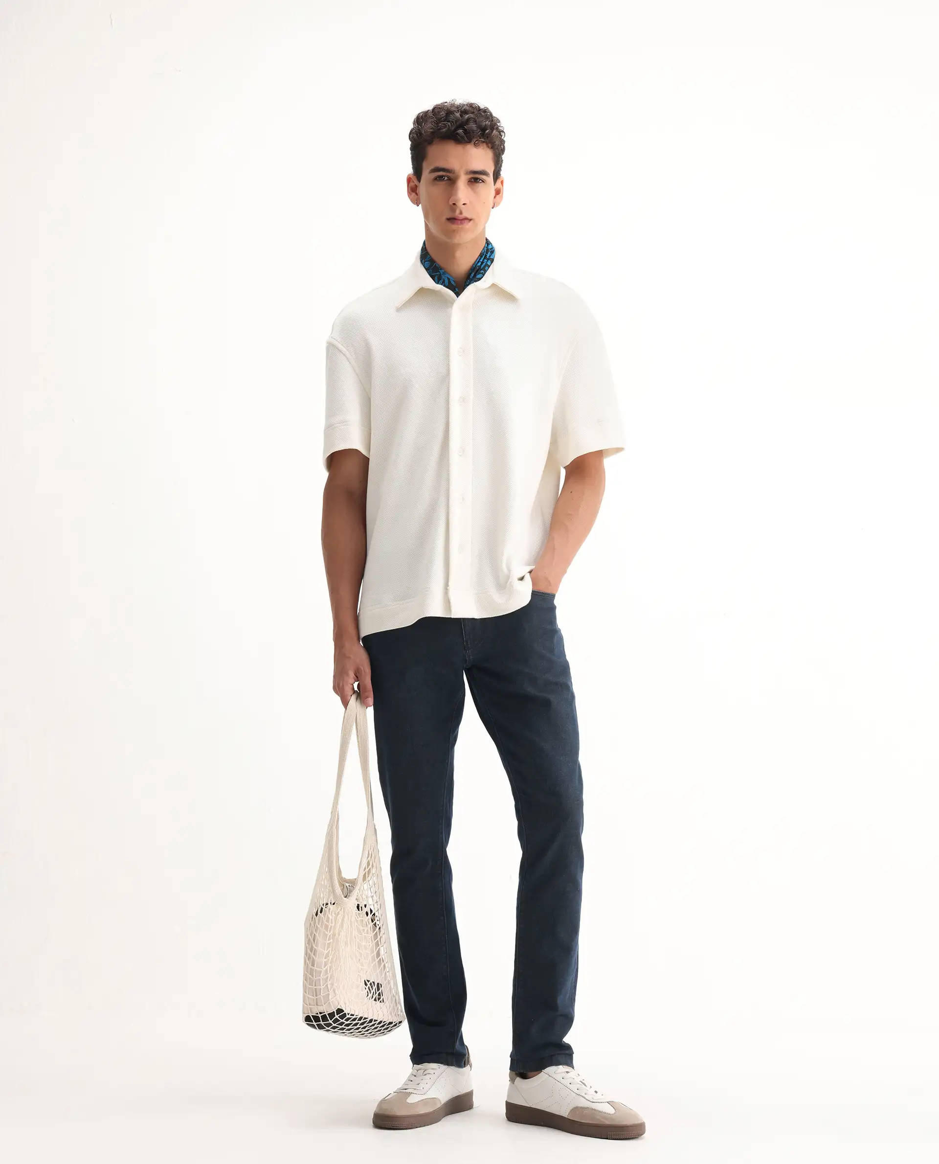 Rare Rabbit Men's Wells Navy Cotton Plain Hawk Slim Fit Jeans