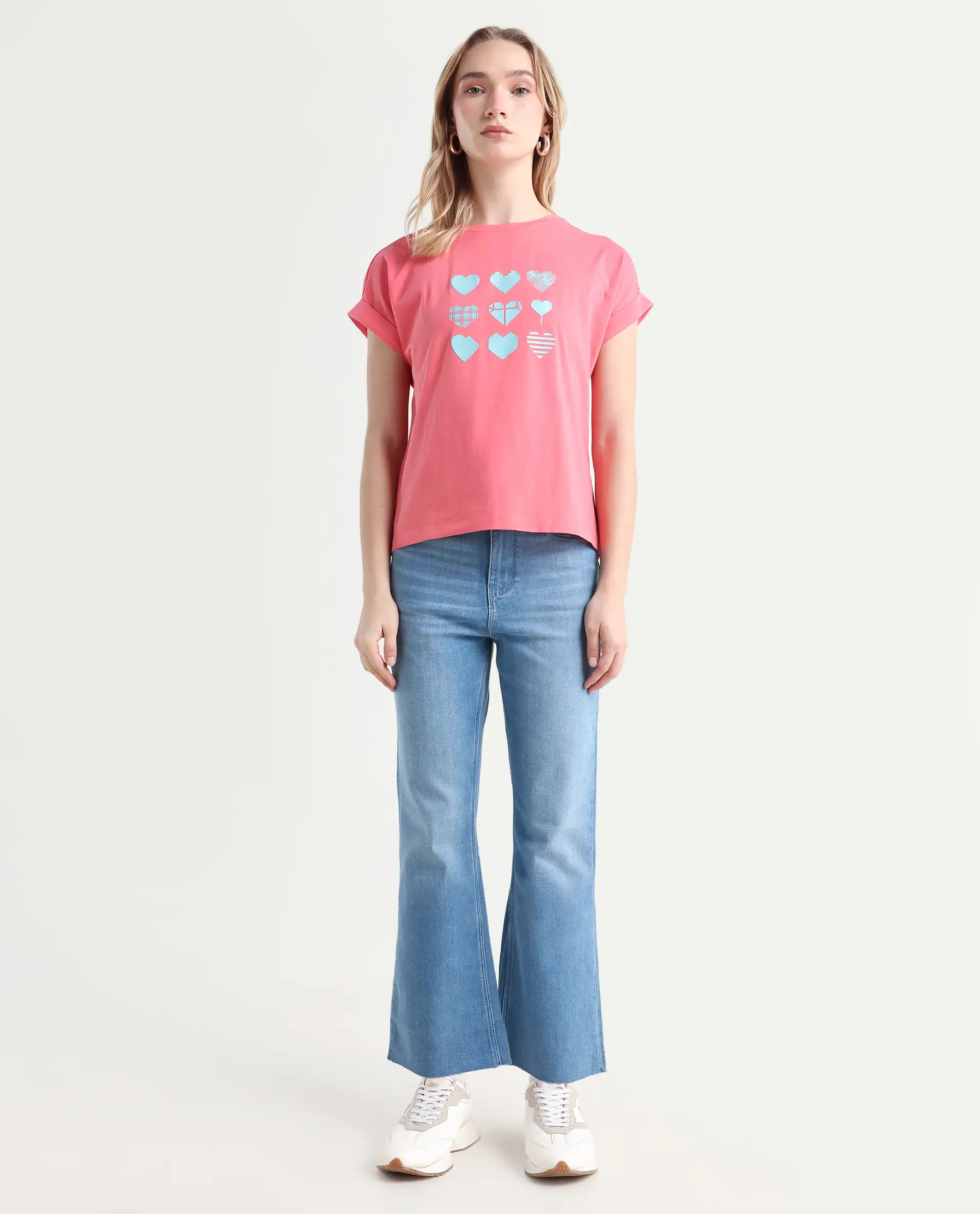 Rareism Women's Winona Pastel Blue Cotton Blend Plain Ankle Length Crop Flare Jeans - Image 3