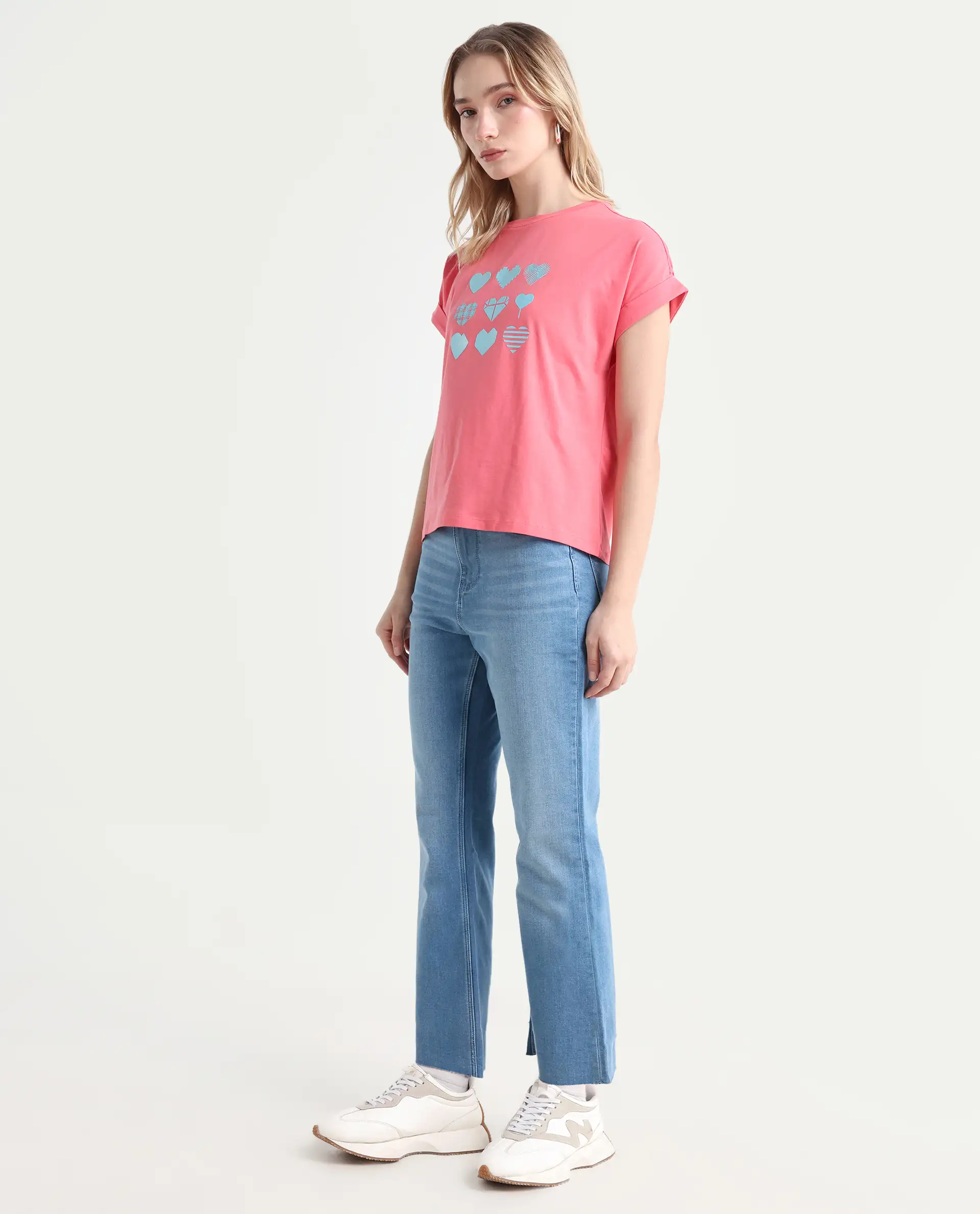 Rareism Women's Winona Pastel Blue Cotton Blend Plain Ankle Length Crop Flare Jeans - Image 5