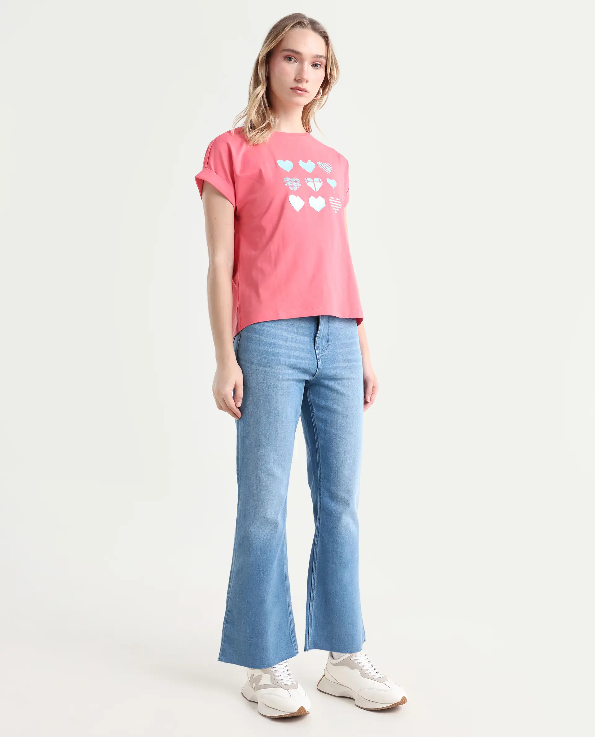 Rareism Women's Winona Pastel Blue Cotton Blend Plain Ankle Length Crop Flare Jeans - Image 6