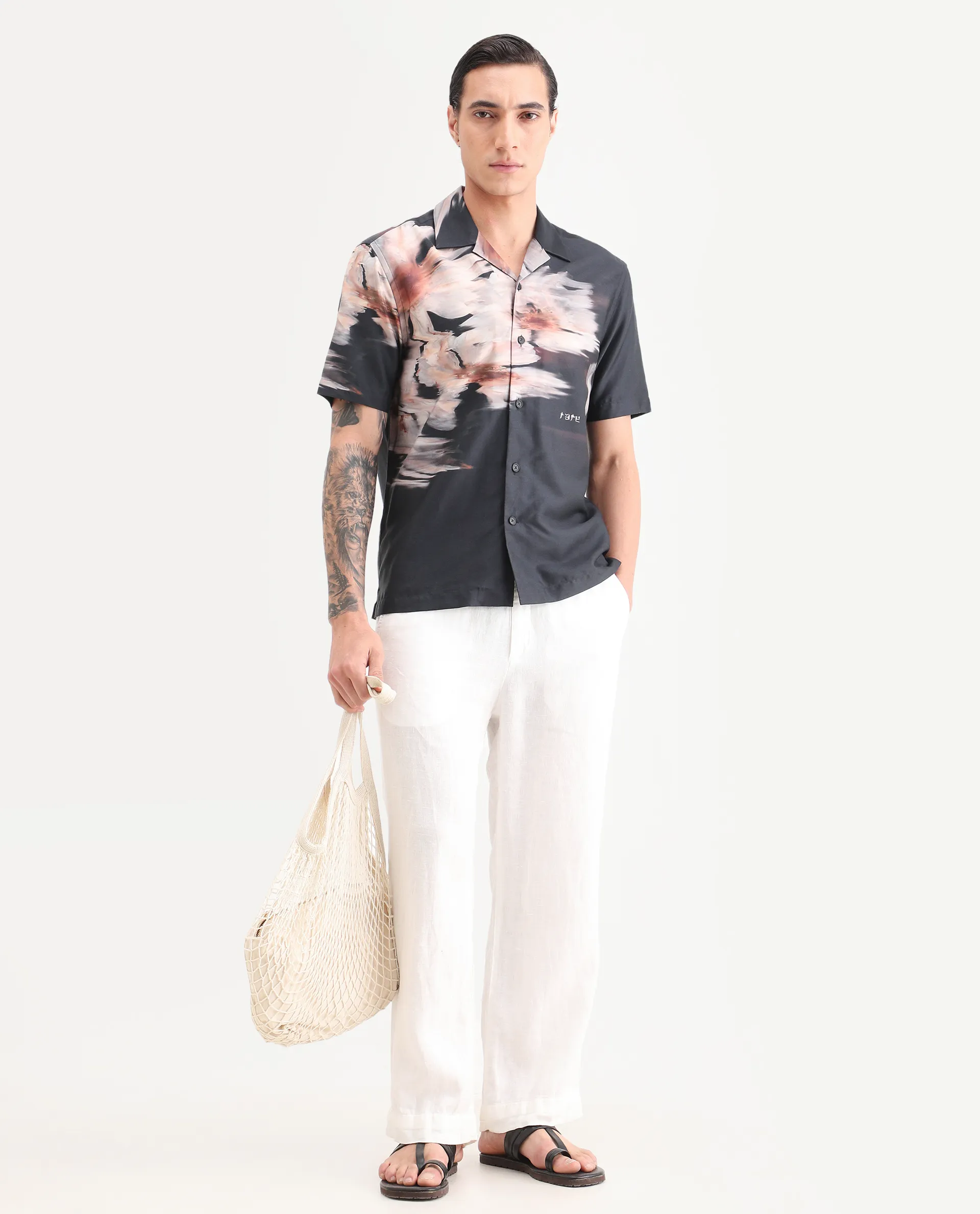 Rare Rabbit Men's Xava Black Cotton Fabric Half Sleeve Regular Fit Floral Print Shirt - Image 2