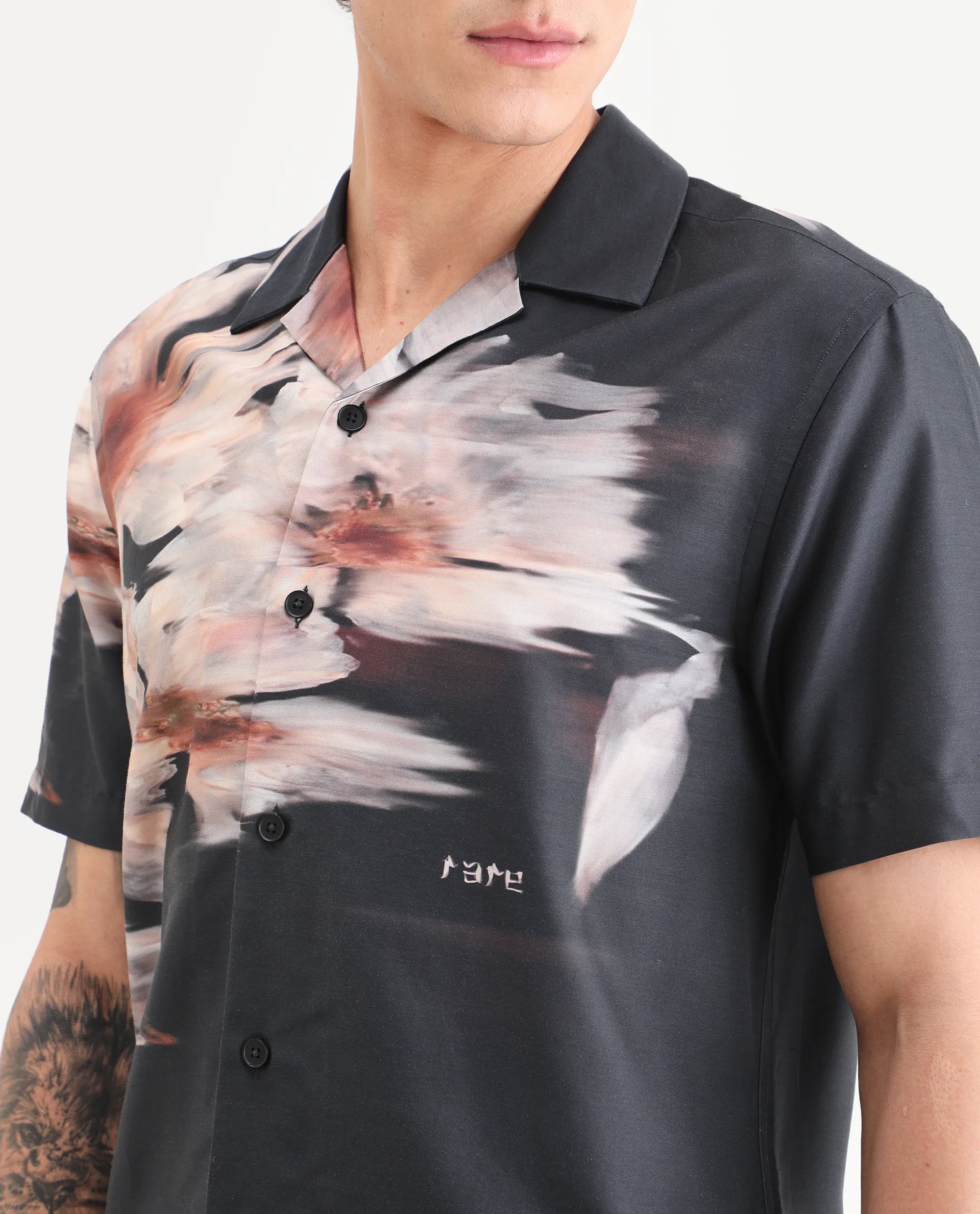 Rare Rabbit Men's Xava Black Cotton Fabric Half Sleeve Regular Fit Floral Print Shirt - Image 3