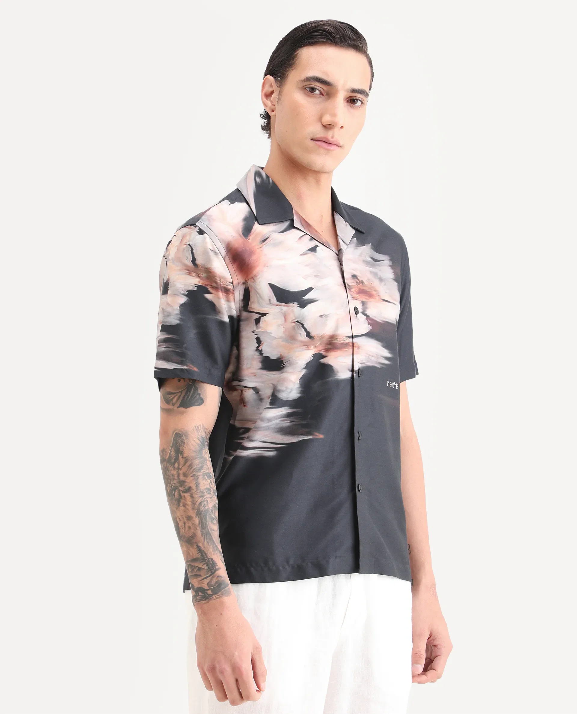 Rare Rabbit Men's Xava Black Cotton Fabric Half Sleeve Regular Fit Floral Print Shirt - Image 4