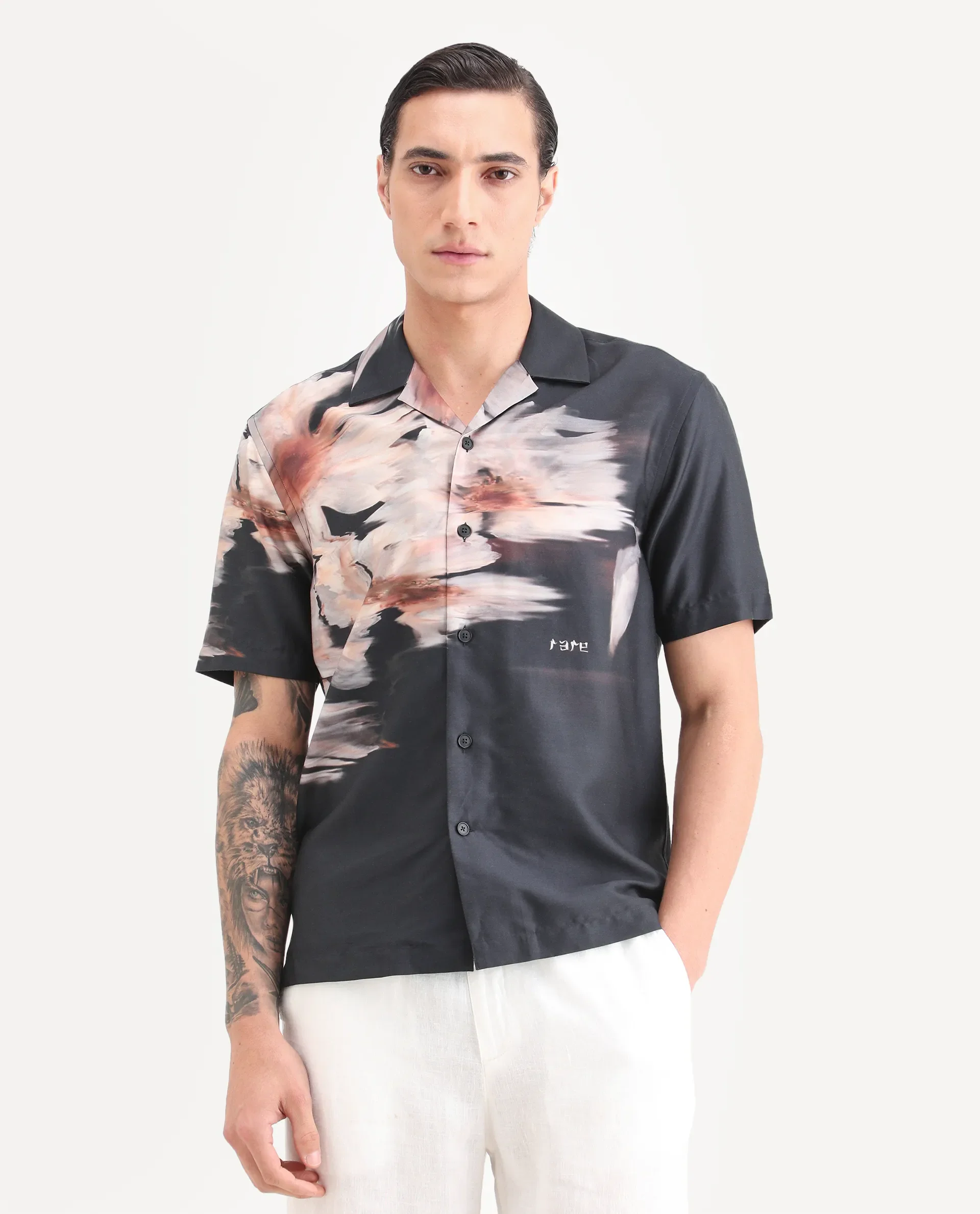 Rare Rabbit Men's Xava Black Cotton Fabric Half Sleeve Regular Fit Floral Print Shirt - Image 5