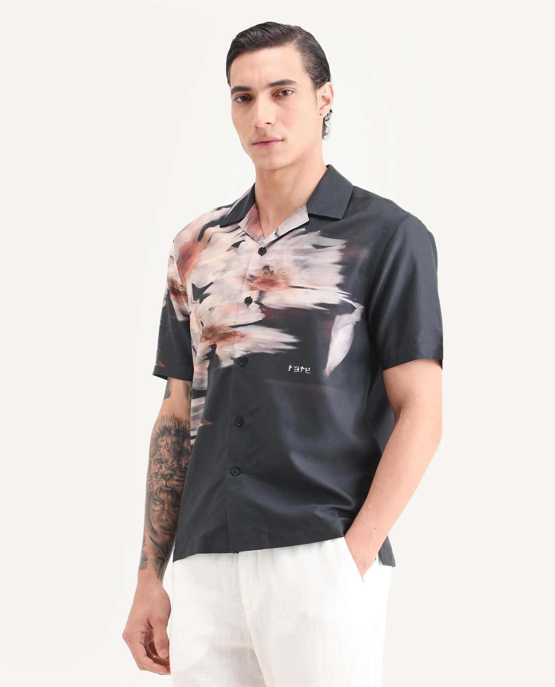 Rare Rabbit Men's Xava Black Cotton Fabric Half Sleeve Regular Fit Floral Print Shirt - Image 6