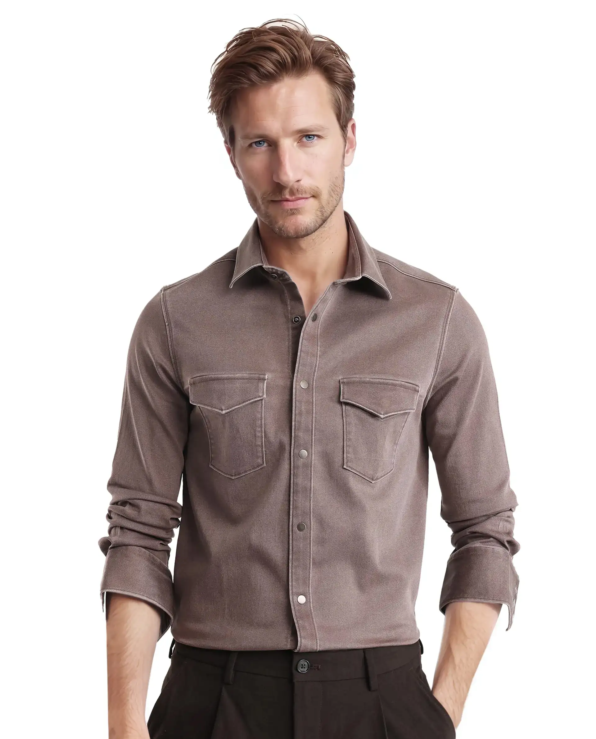 Rare Rabbit Men's Xenor Brown Cotton Plain Regular Fit Full Sleeve Collared Shirt