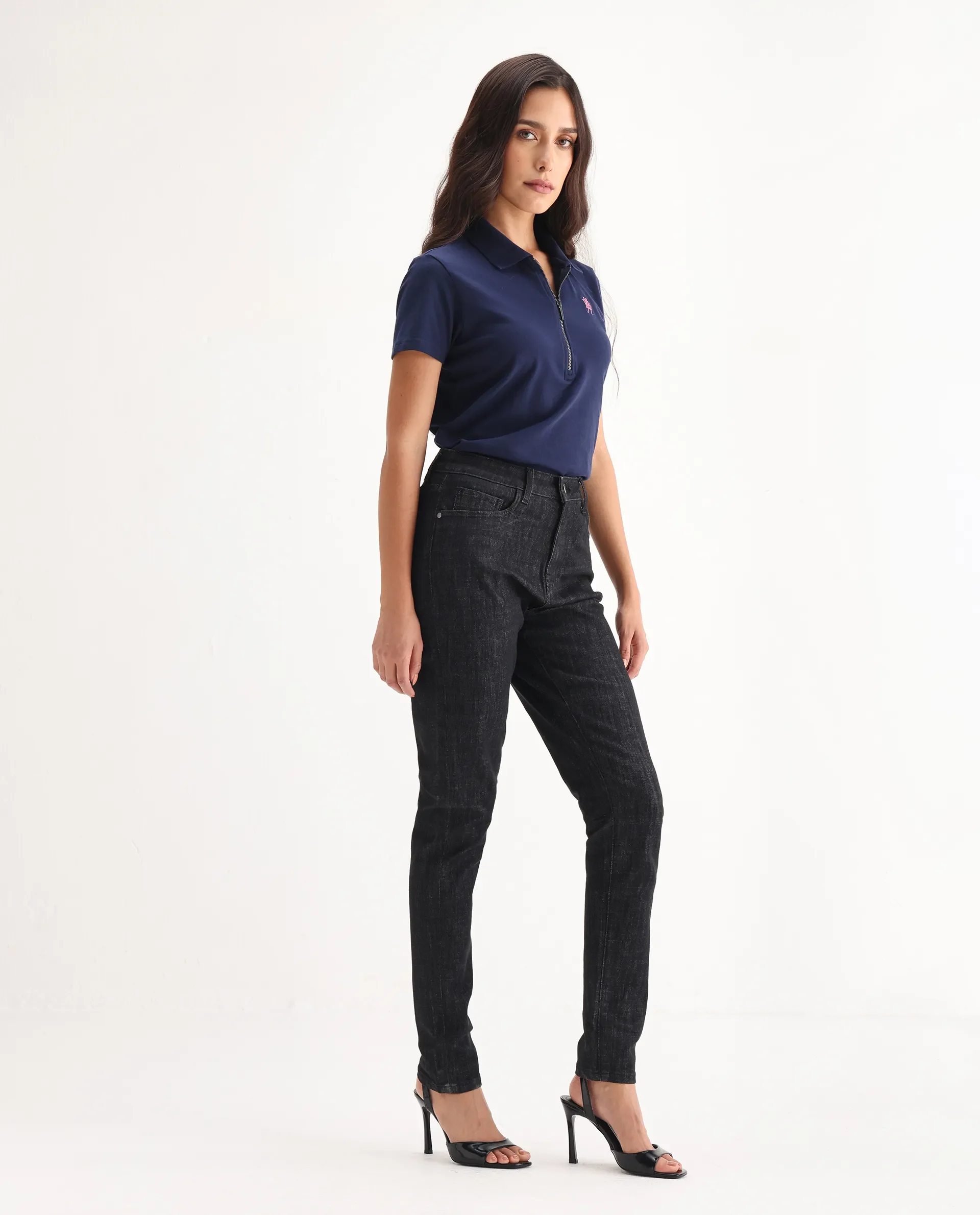 Rareism Women's Zaisho Black Cotton Blend Plain Ankle Length Sleek Skinny Fit Jeans - Image 7