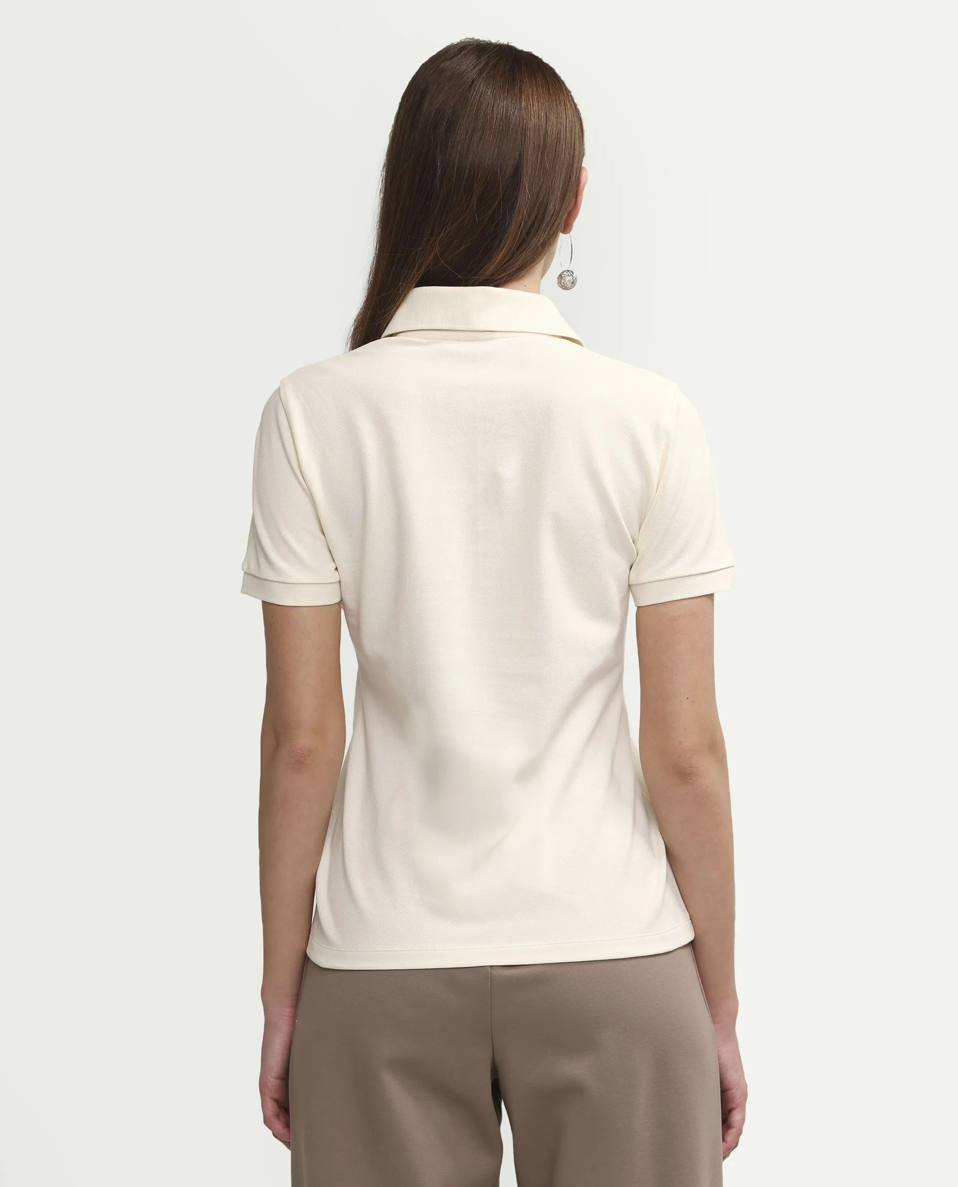 Rareism Women's Zana Off White Cotton Lycra Half Sleeve Regular Fit Plain Polo - Image 7