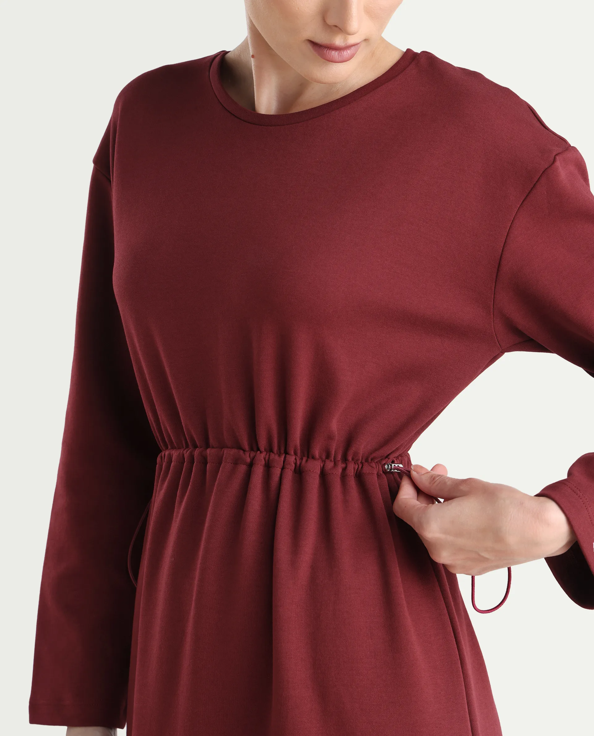 Rareism Women's Zarene Maroon Cotton Cotton Blend Crew Neck Plain Maxi Regular Fit Dress - Image 5