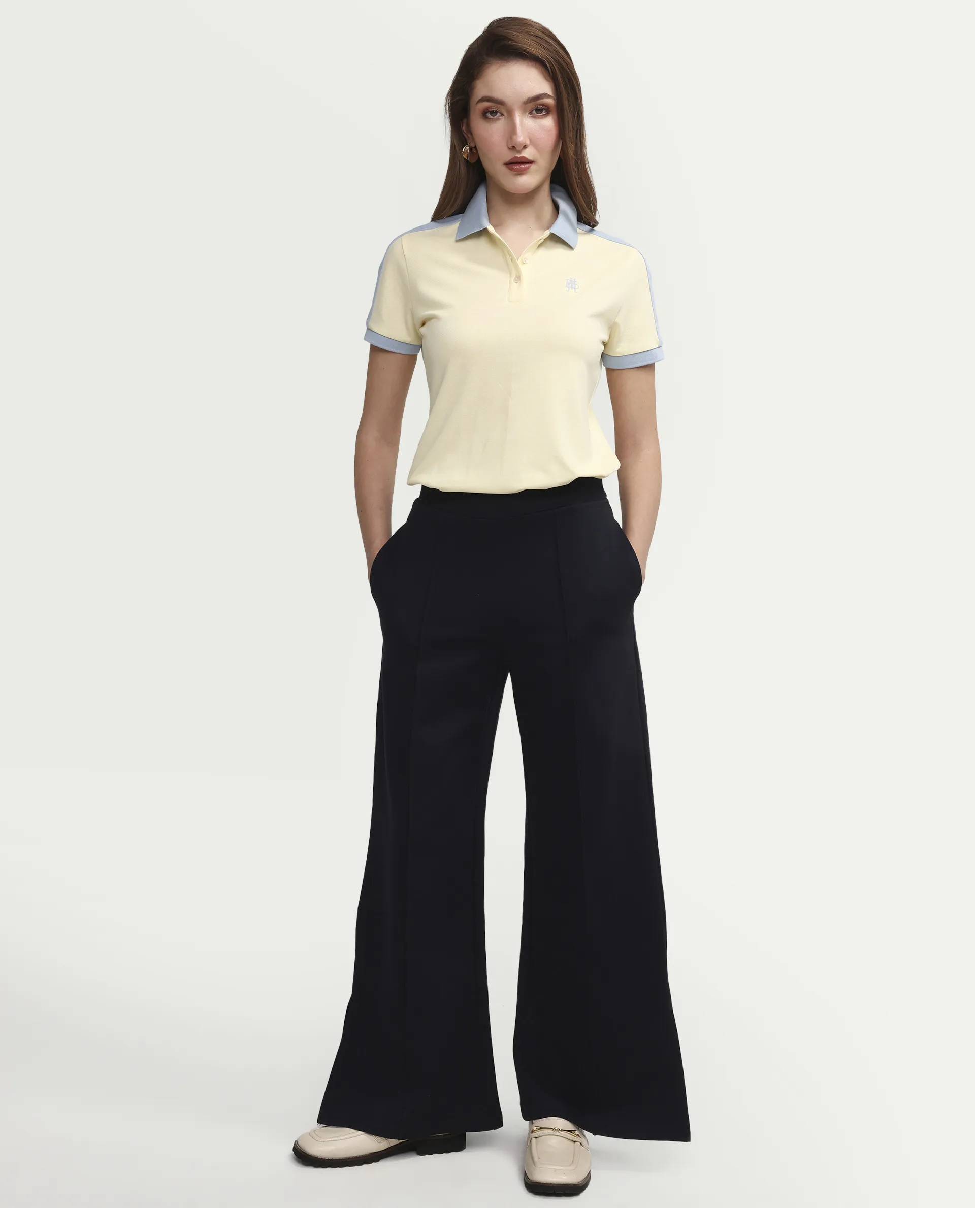 Rareism Women's Zeco Light Yellow Cotton Blend Half Sleeve Regular Fit Plain Polo - Image 2