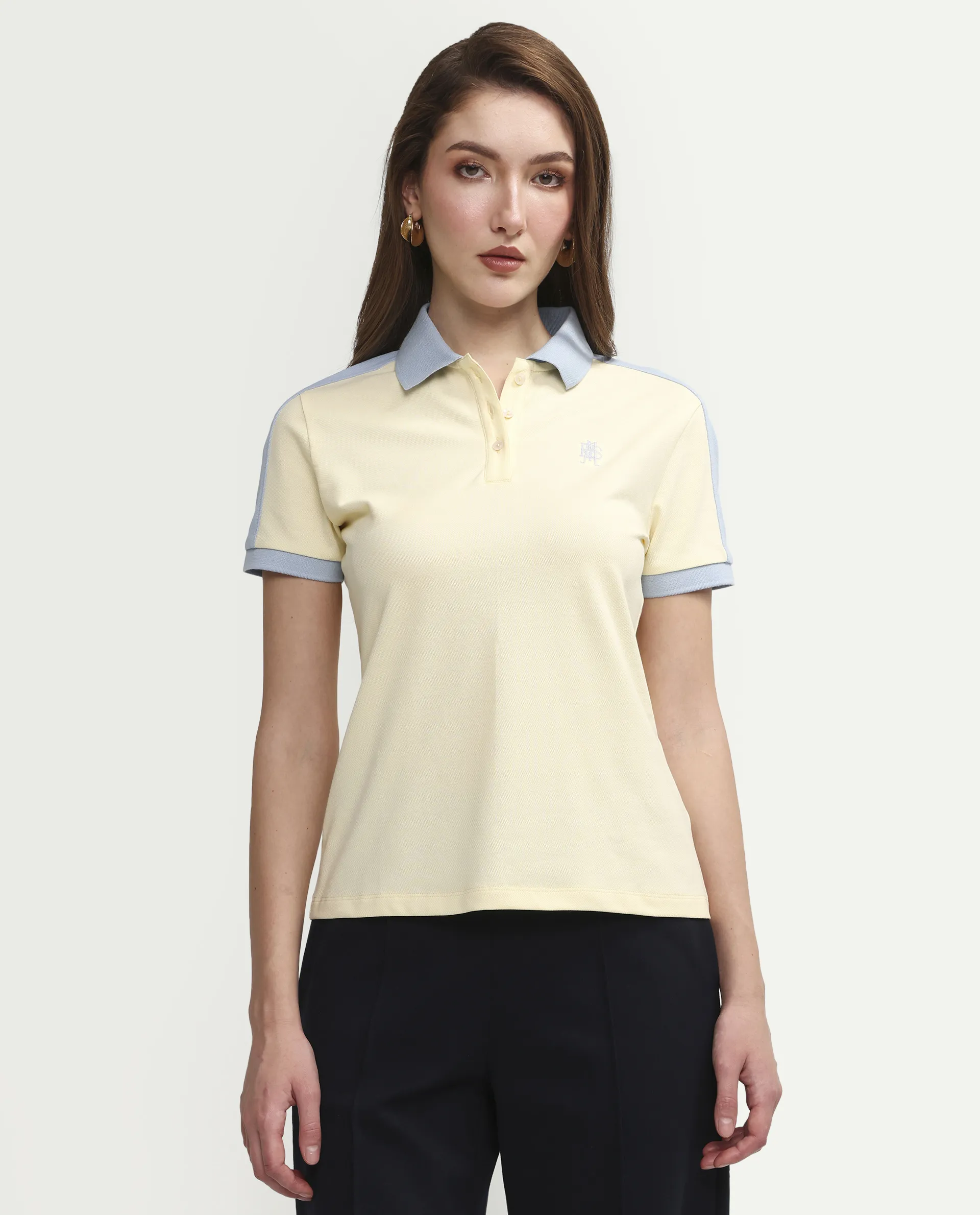 Rareism Women's Zeco Light Yellow Cotton Blend Half Sleeve Regular Fit Plain Polo - Image 3