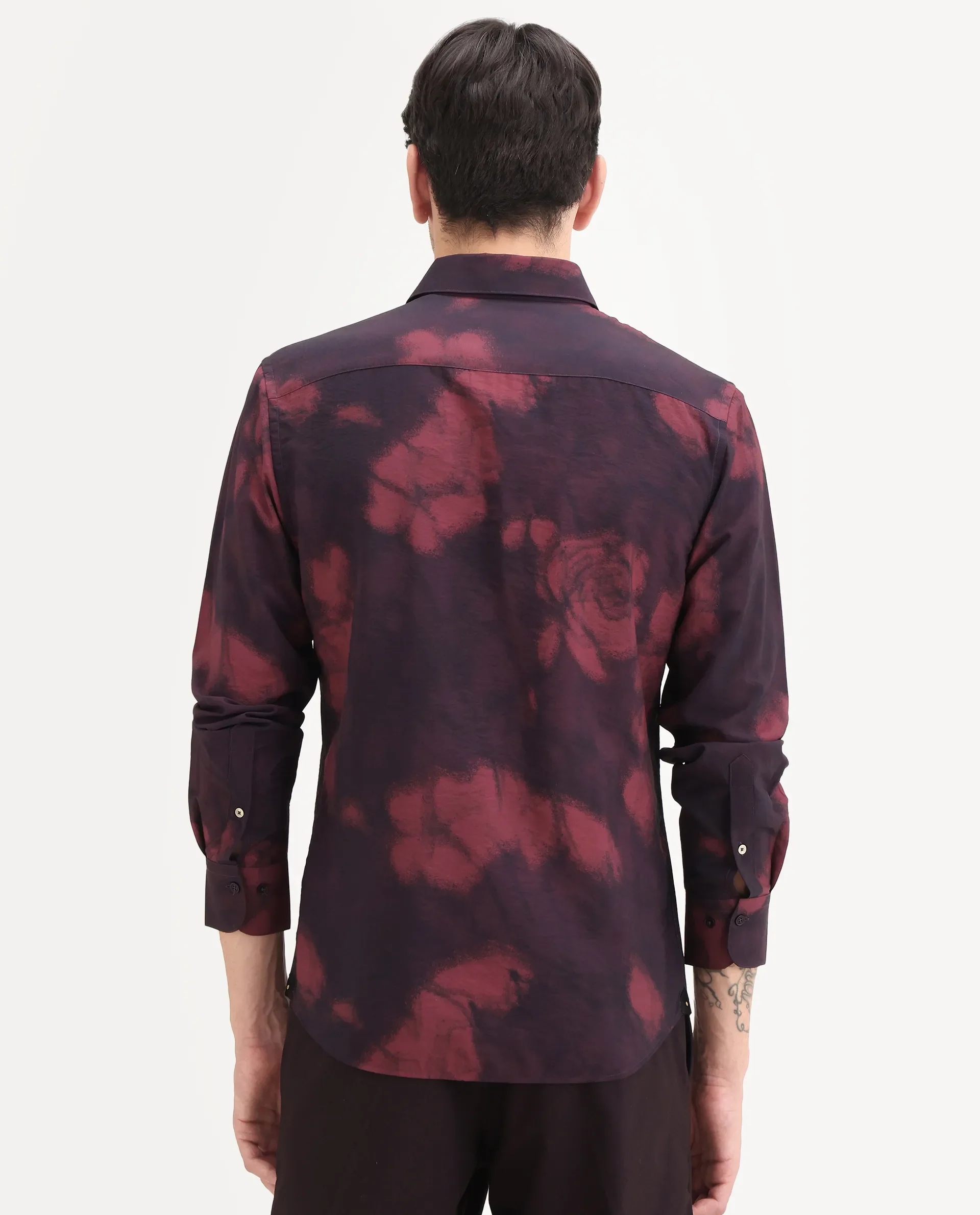 Rare Rabbit Men's Zena Maroon Viscose Blend Fabric Collared Neck Regular Printed Shirt - Image 7