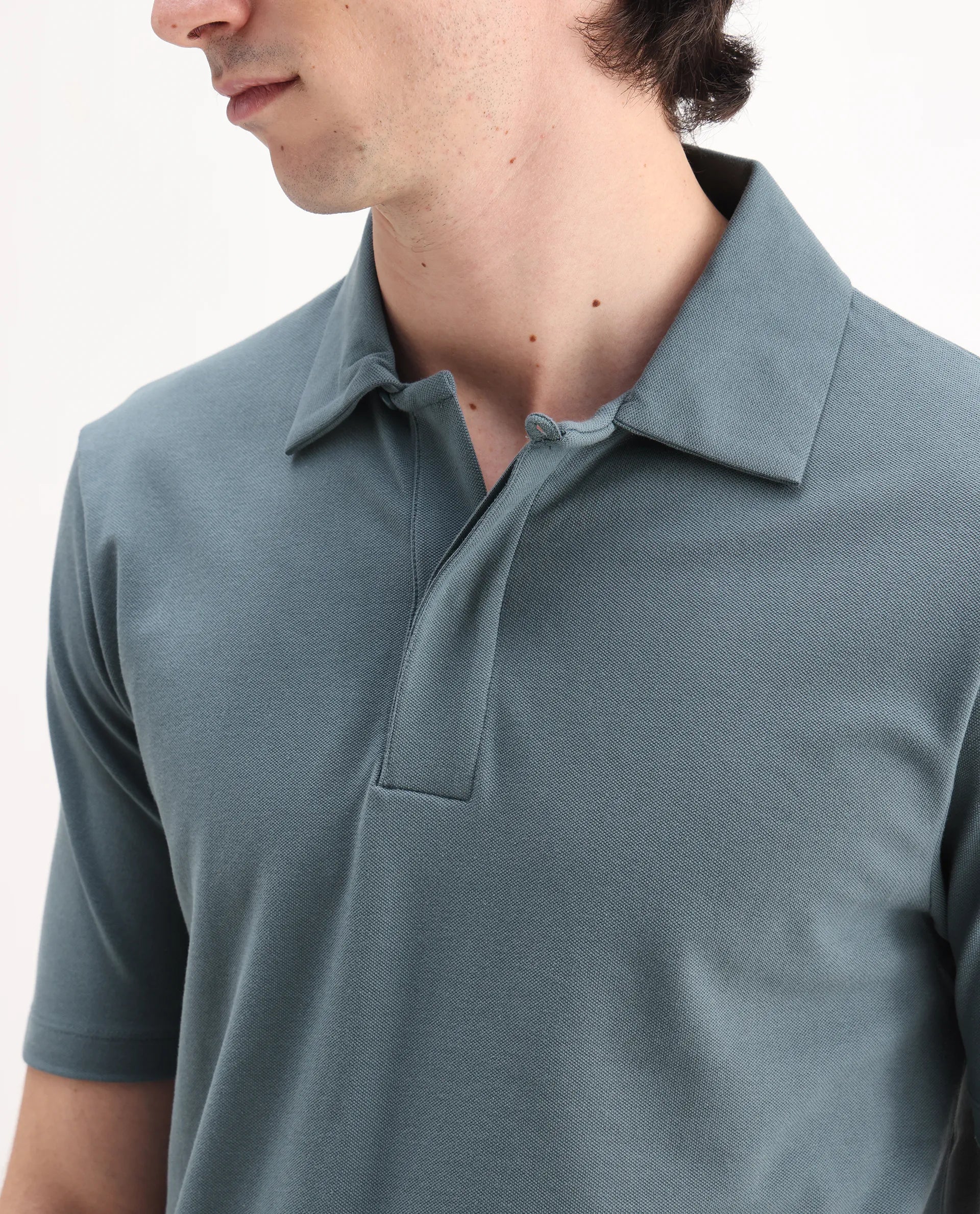 Rare Rabbit Men's Zeni Dusky Green Cotton Plain Regular Fit Half Sleeve Polo - Image 3