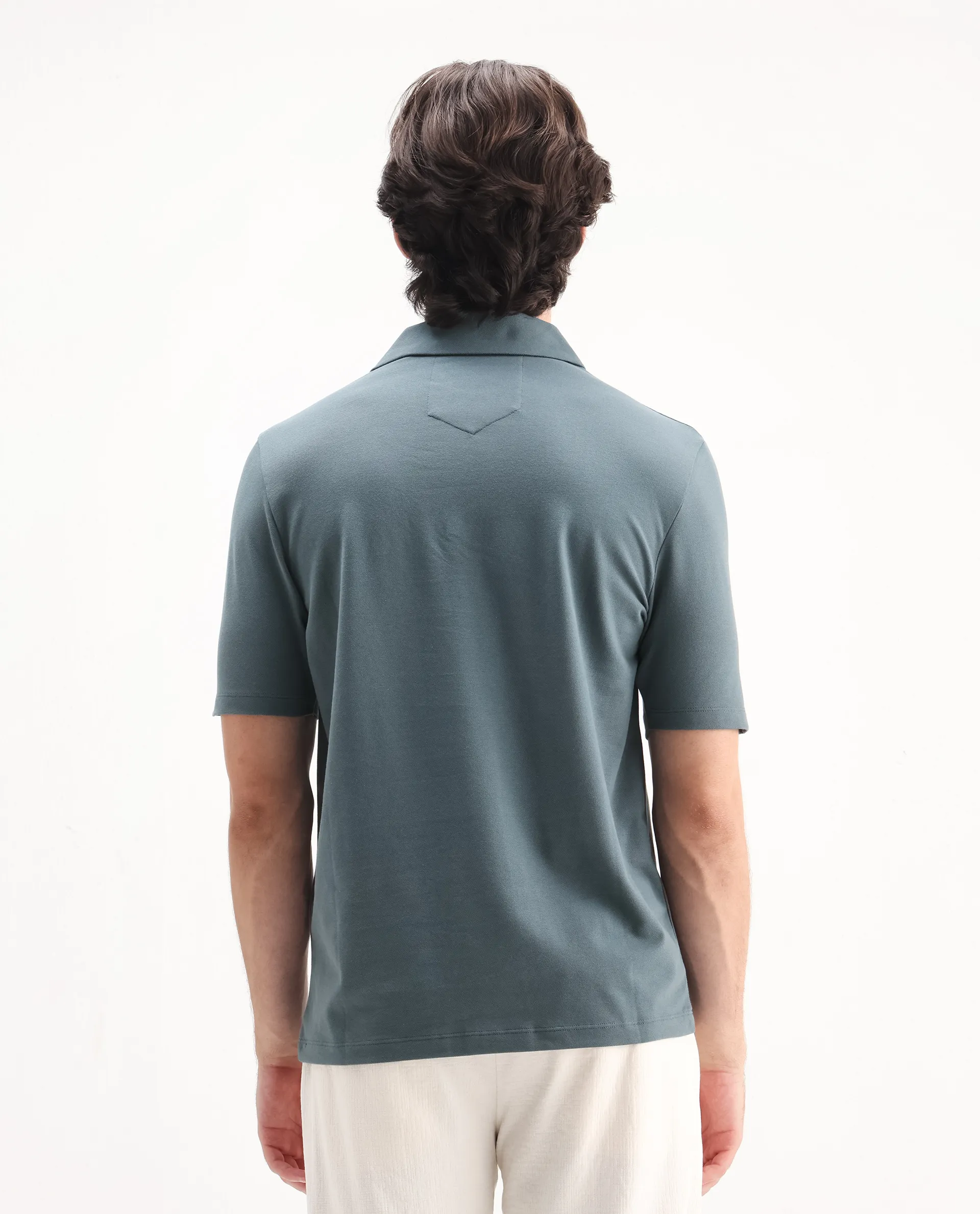 Rare Rabbit Men's Zeni Dusky Green Cotton Plain Regular Fit Half Sleeve Polo - Image 7