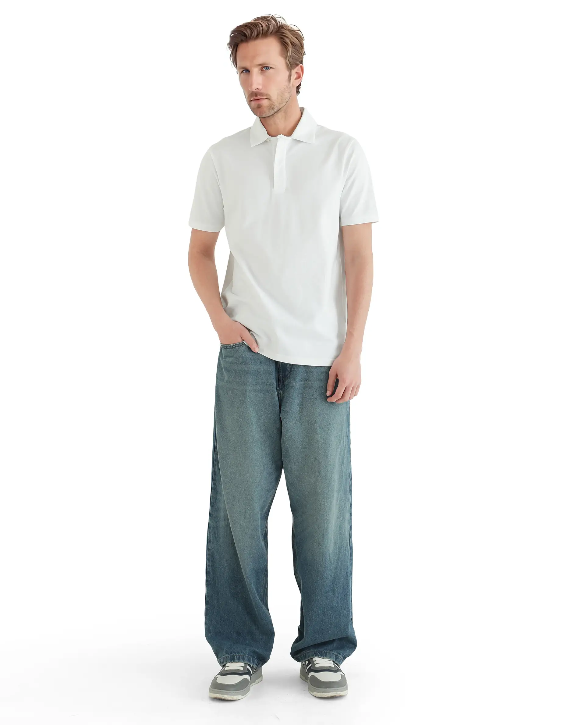 Rare Rabbit Men's Zeni White Cotton Plain Regular Fit Half Sleeve Polo - Image 2