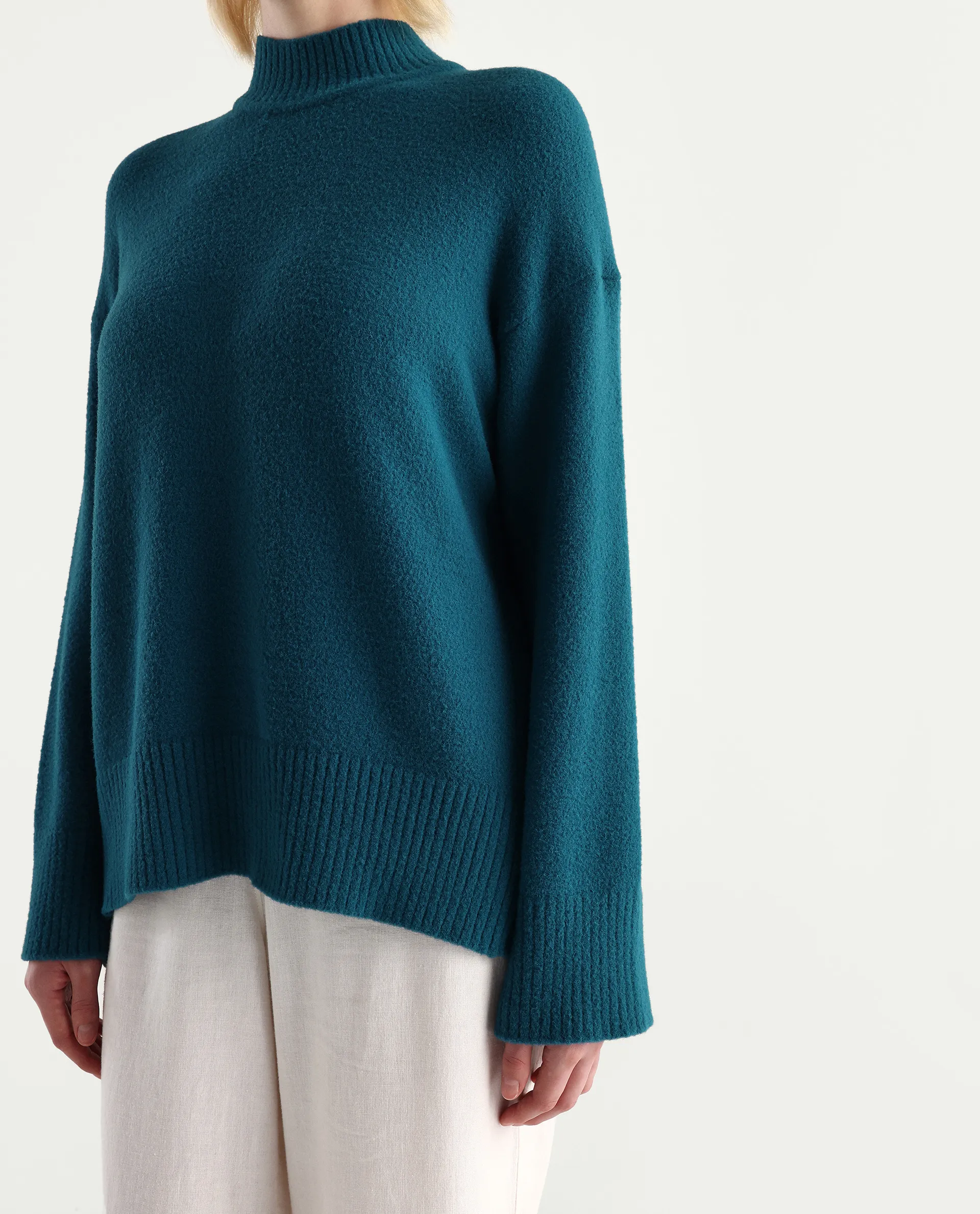 Rareism Women's Zilli Dark Petrol Nylon High Neck Oversize Fit Sweater - Image 4