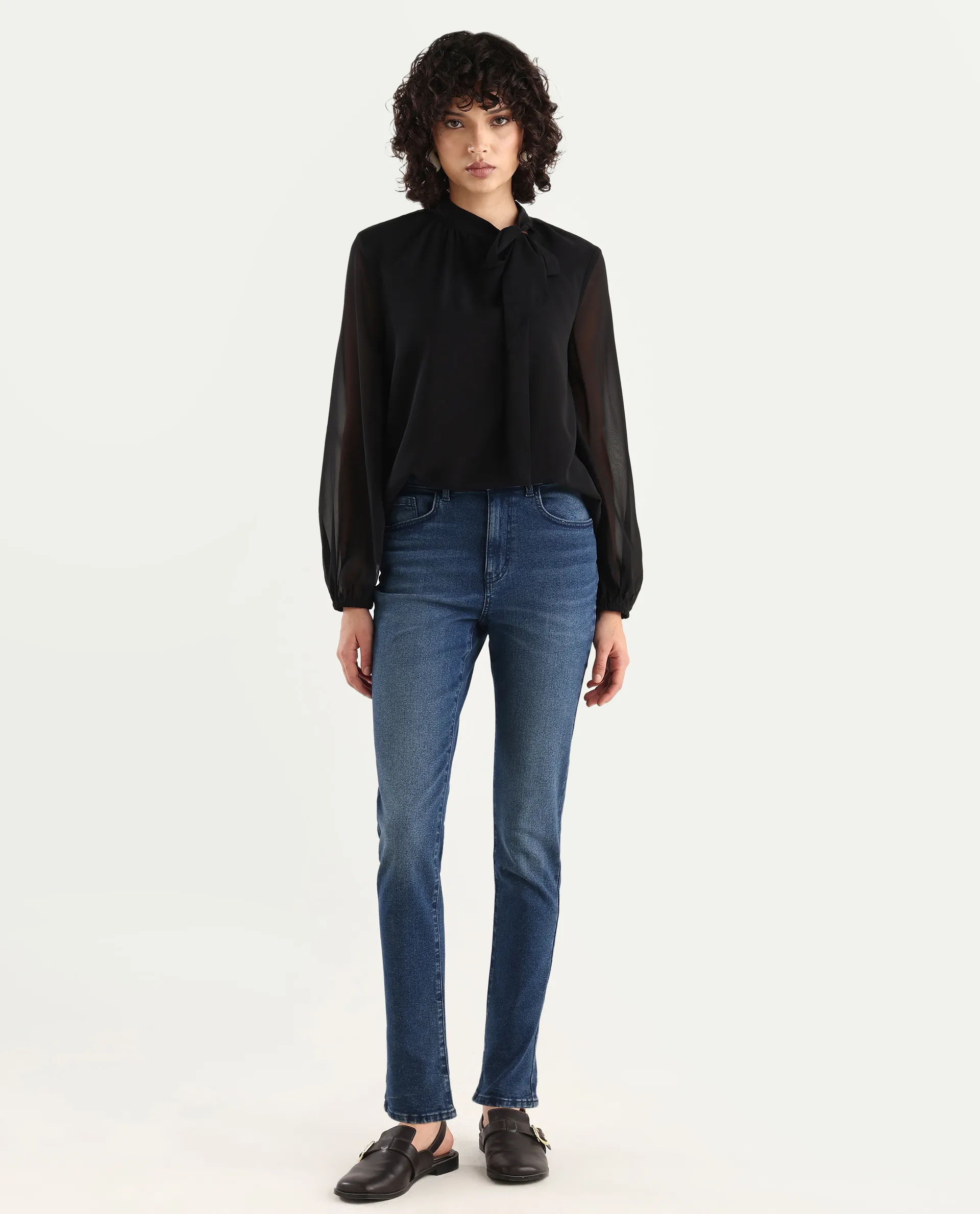 Rareism Women's Zing Blue Cotton Blend Plain Ankle Length Sleek Skinny Fit Jeans - Image 3