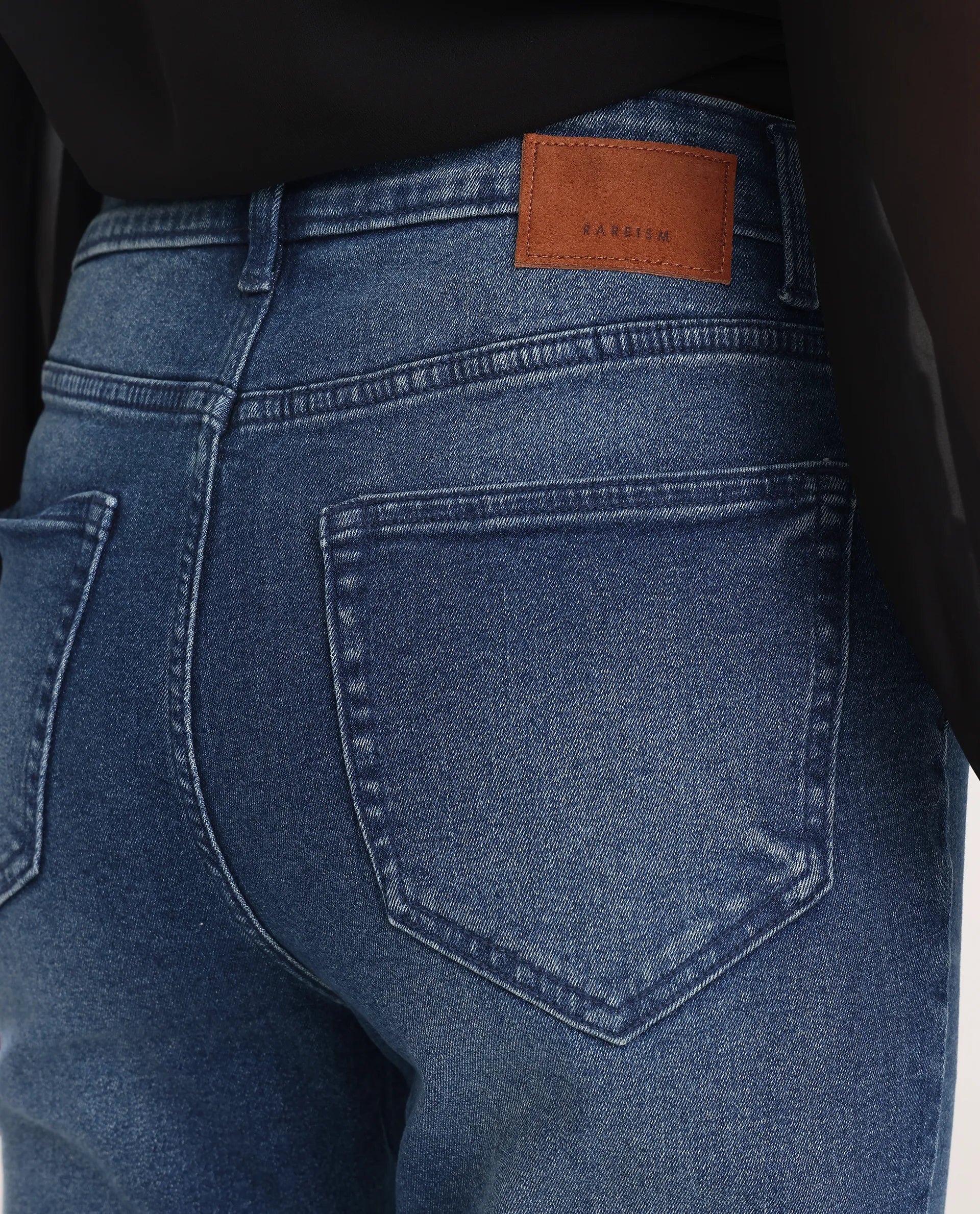 Rareism Women's Zing Blue Cotton Blend Plain Ankle Length Sleek Skinny Fit Jeans - Image 5