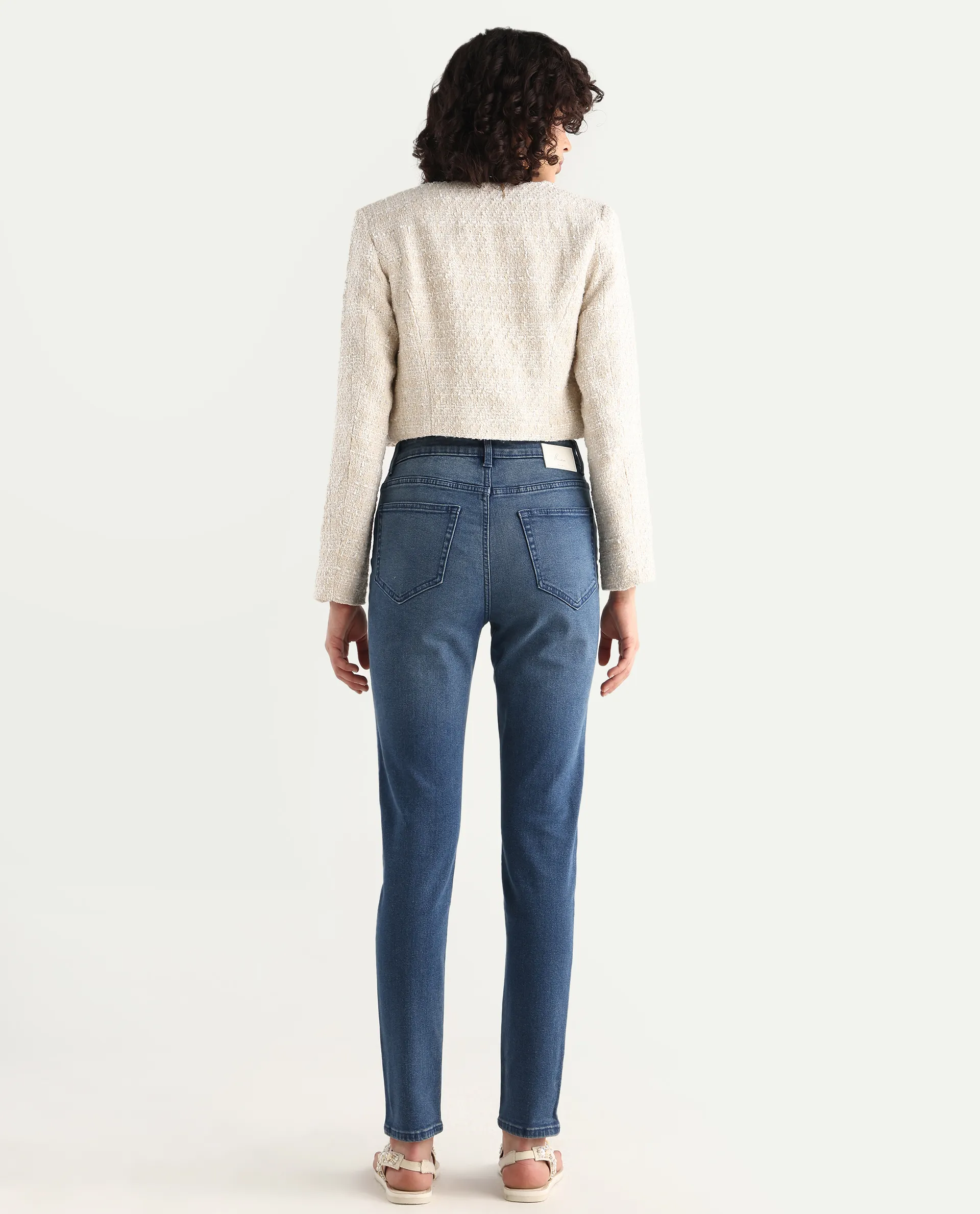 Rareism Women's Zinga Blue Cotton Blend Plain Ankle Length Skinny Fit Jeans - Image 8