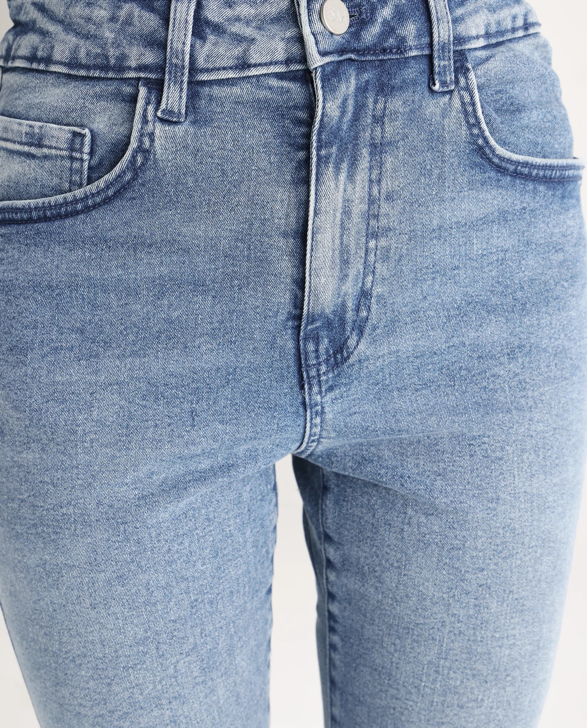 Rareism Women's Zingo Light Blue Cotton Blend Plain Ankle Length Skinny Fit Jeans - Image 4