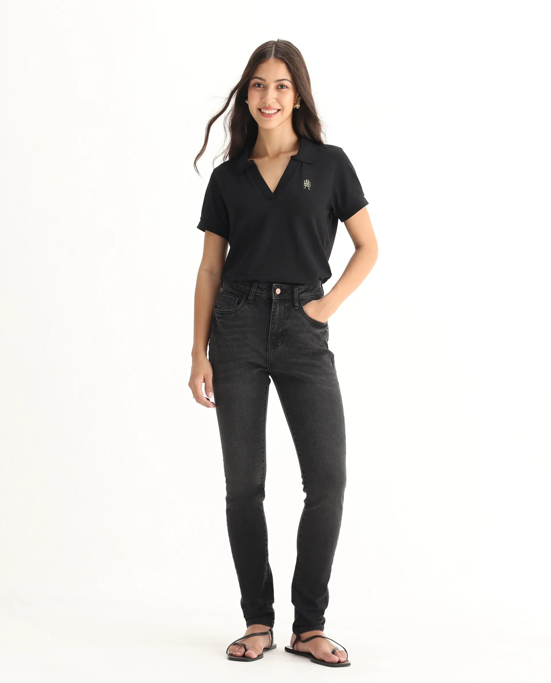 Rareism Women's Zingy Black Cotton Blend Plain Ankle Length Sleek Skinny Fit Jeans - Image 5