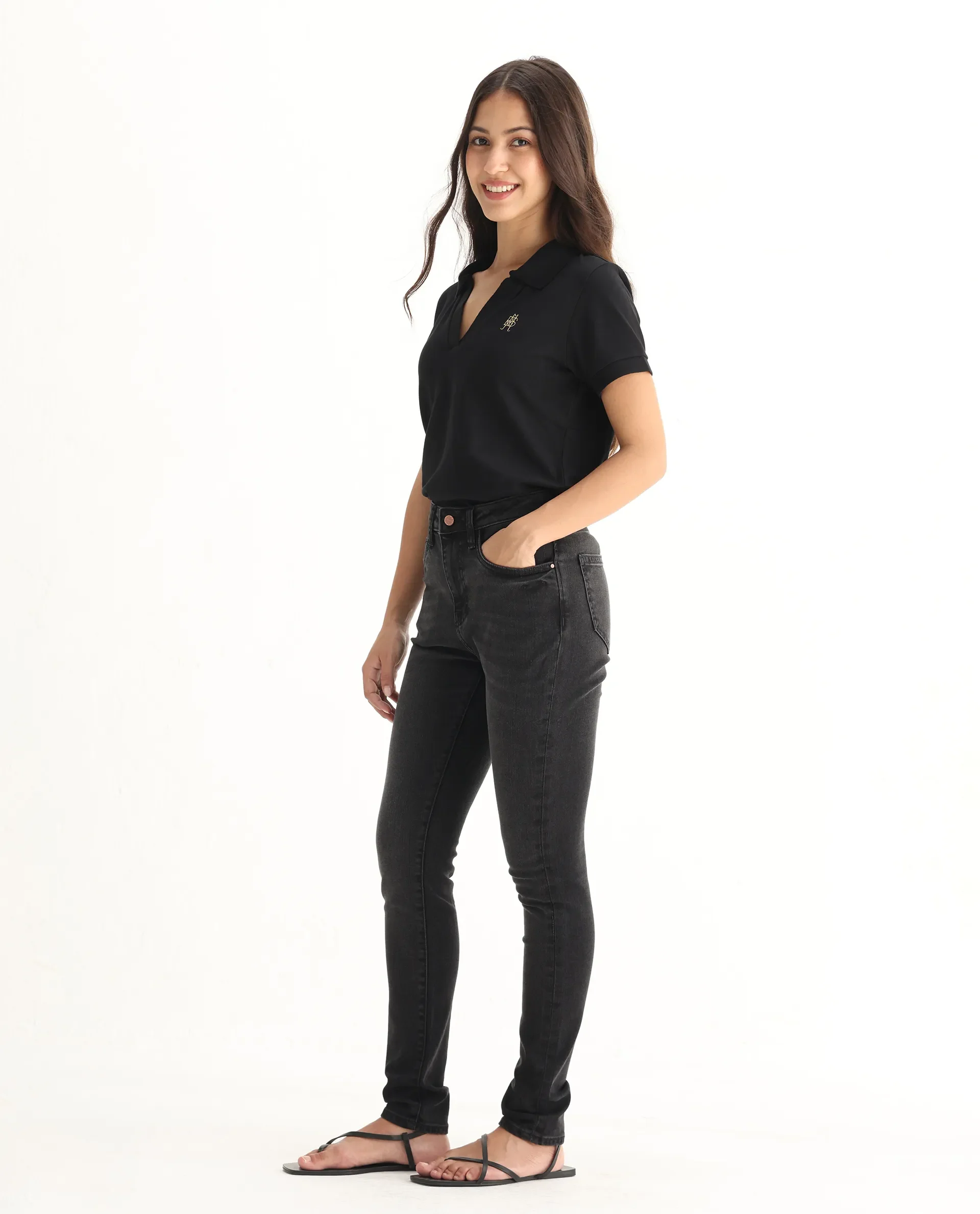 Rareism Women's Zingy Black Cotton Blend Plain Ankle Length Sleek Skinny Fit Jeans - Image 6