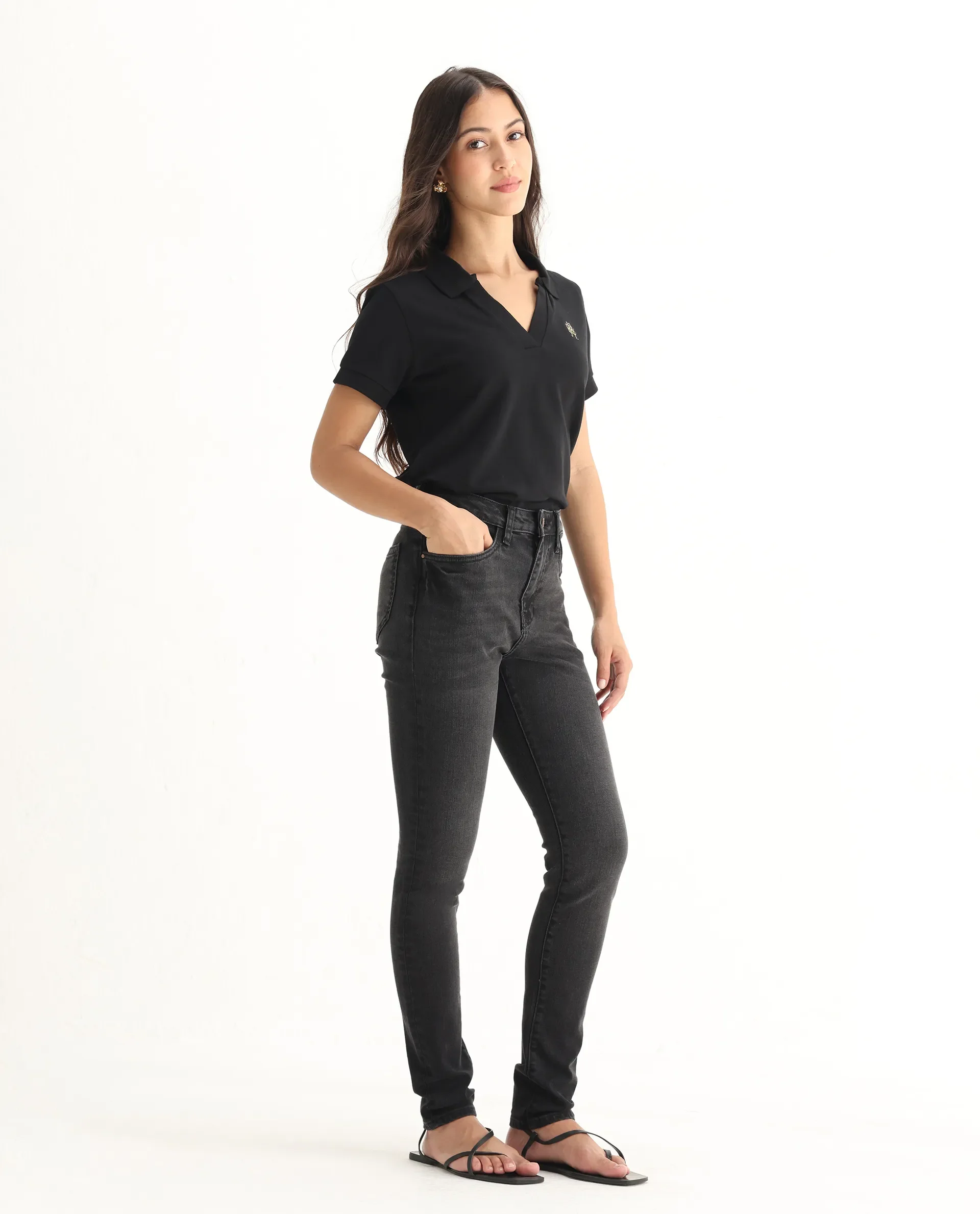 Rareism Women's Zingy Black Cotton Blend Plain Ankle Length Sleek Skinny Fit Jeans - Image 7