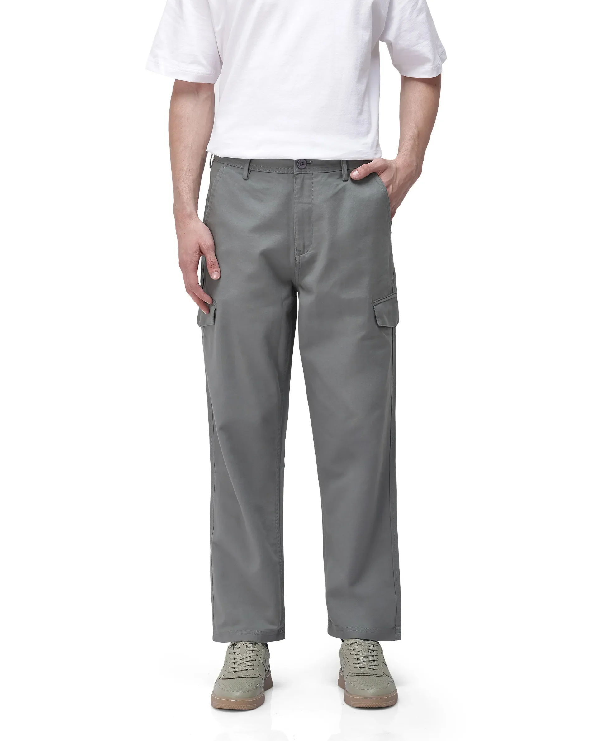 Rare Rabbit Men's Zipo Dark Green Cotton Plain Regular Fit Trouser