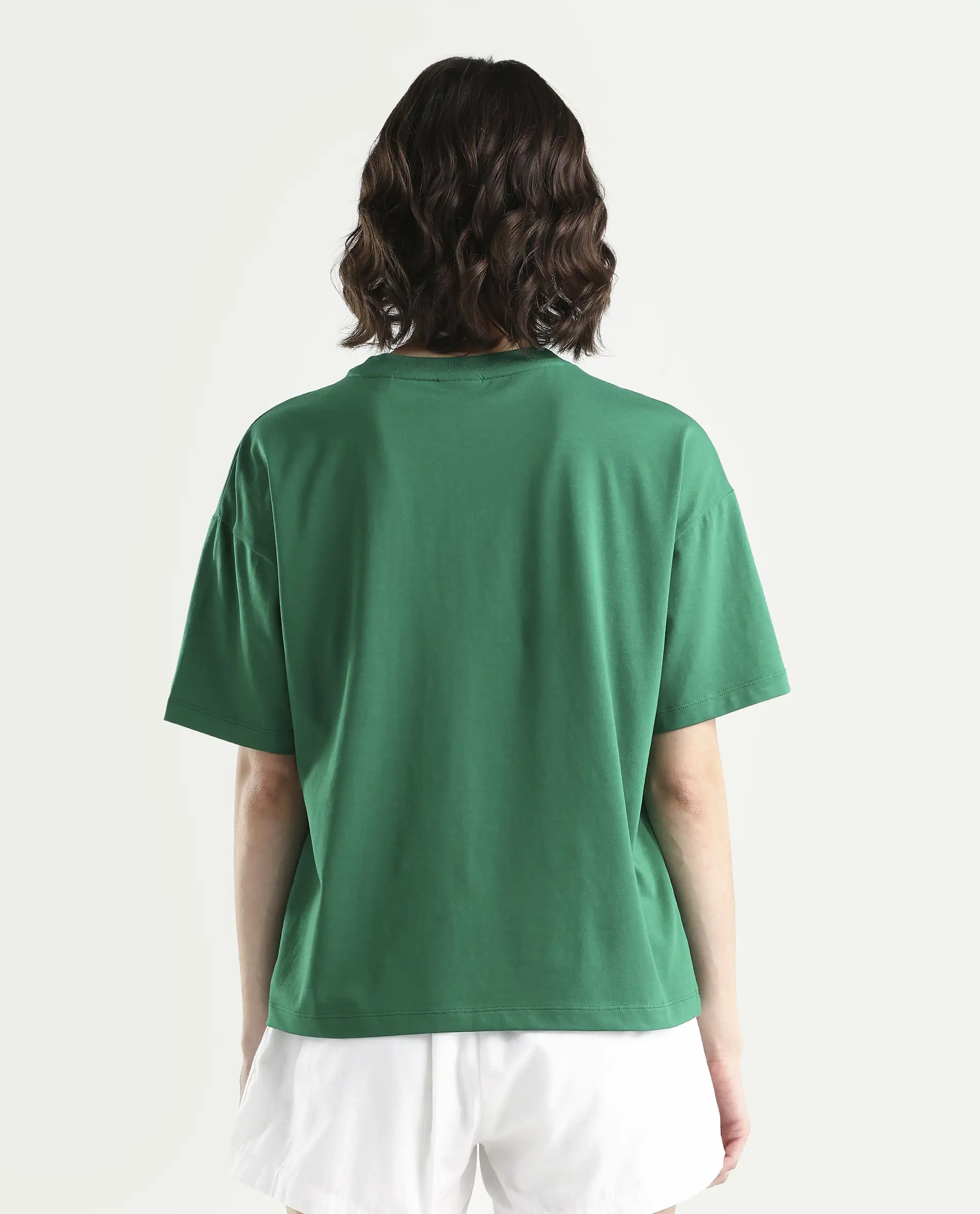 Rareism Women's Zule Dark Green Cotton Blend Half Sleeve Boxy Hd Print T-Shirt - Image 7
