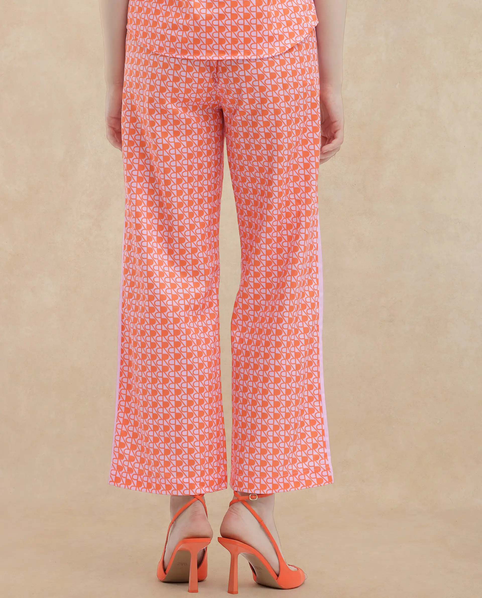 Rareism Women's Zyon-B Pink Cotton Monogram Print Ankle Length Straight Fit Trouser - Image 10