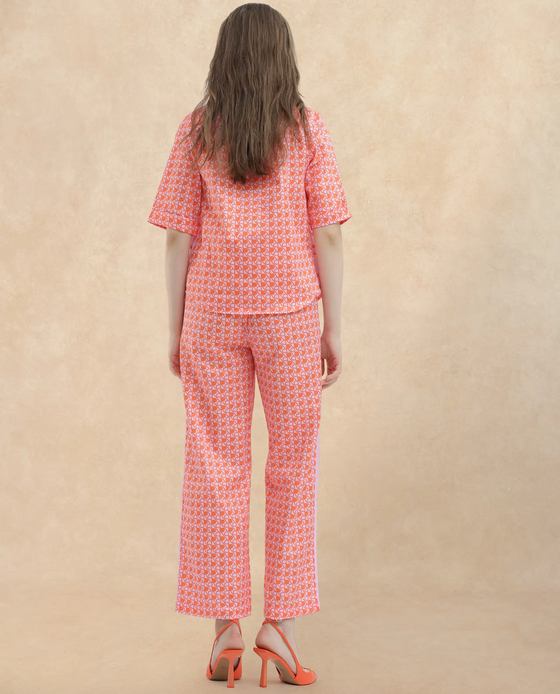 Rareism Women's Zyon-B Pink Cotton Monogram Print Ankle Length Straight Fit Trouser - Image 11