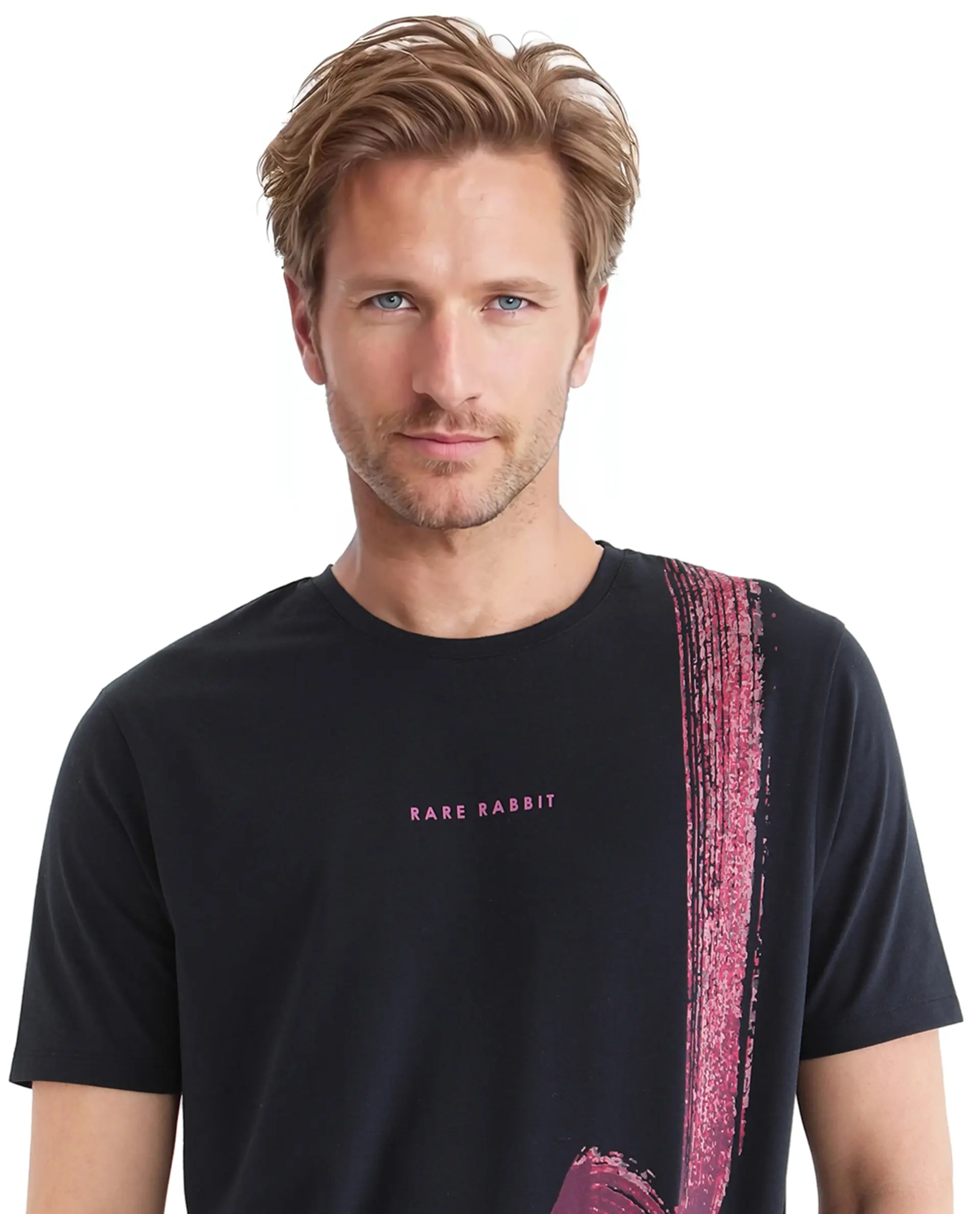 Rare Rabbit Men's Zyra Navy Cotton Abstract Print Regular Fit Half Sleeve Crew Neck T-Shirt - Image 6