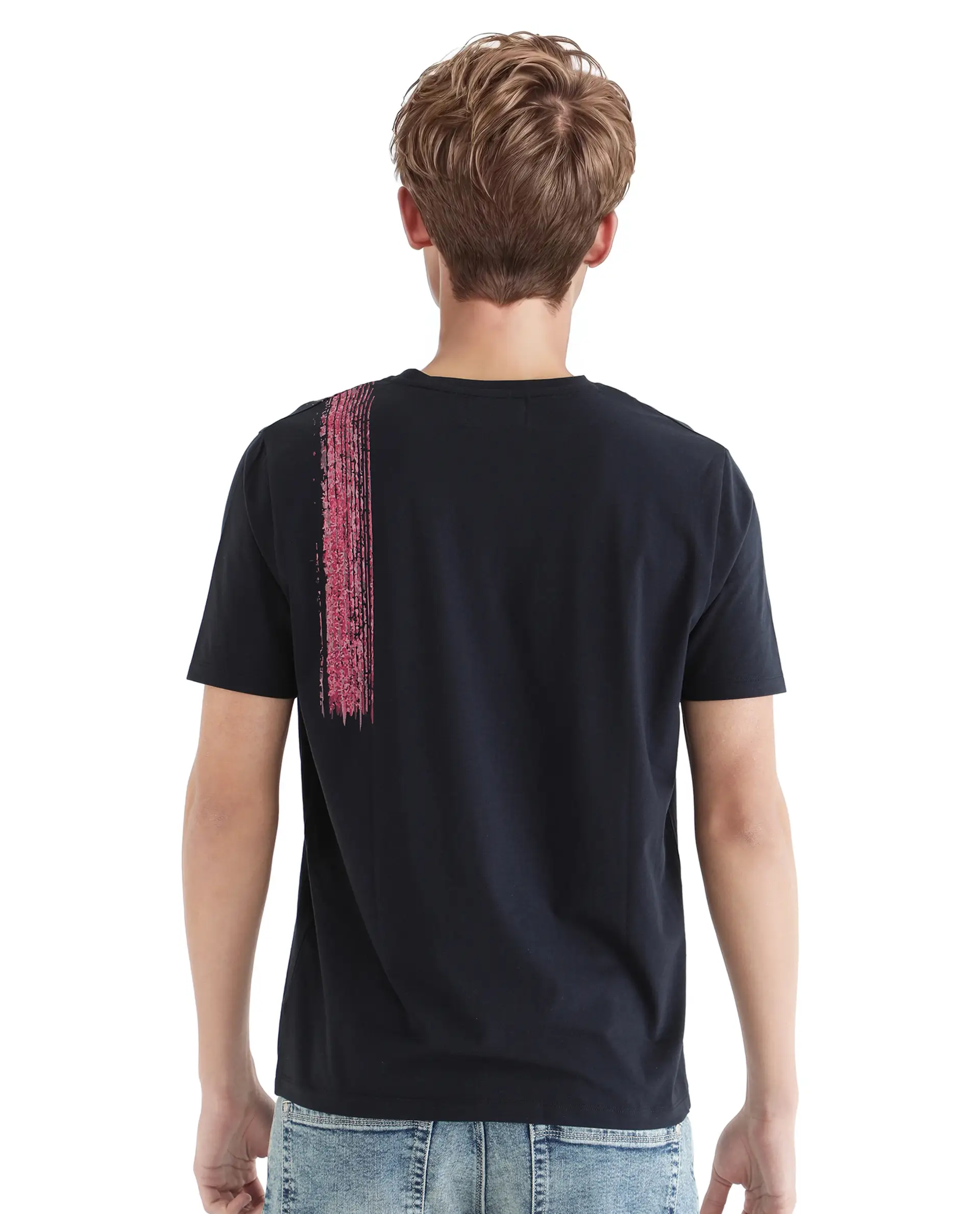 Rare Rabbit Men's Zyra Navy Cotton Abstract Print Regular Fit Half Sleeve Crew Neck T-Shirt - Image 7
